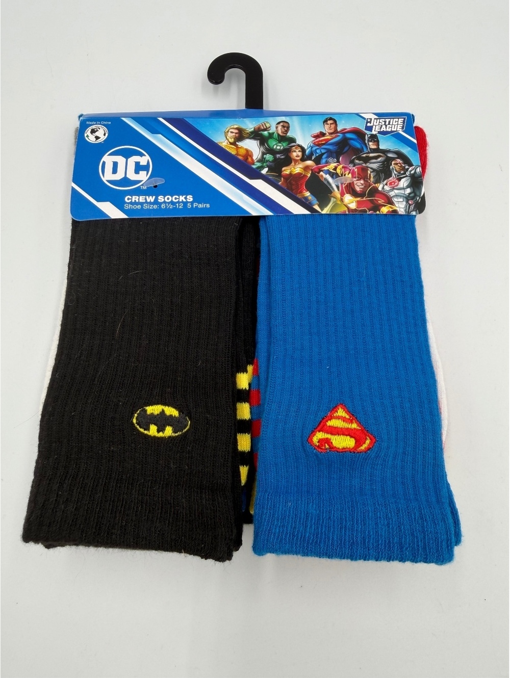 DC Justice League Crew Socks 5-Pack, Size 6.5-12, Multi-Color